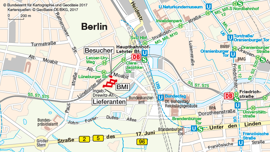 Kartenausschnitt: Anfahrtsskizze Dienstsitz Berlin